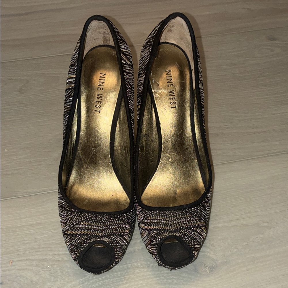 Nine West Black and Brown Peep Toe Heels